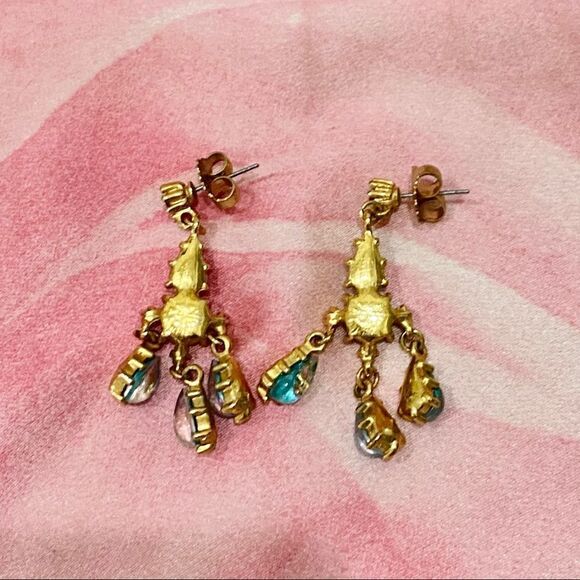 VINTAGE Gemstone Chandelier Post-Backed Earrings - Picture 4 of 4